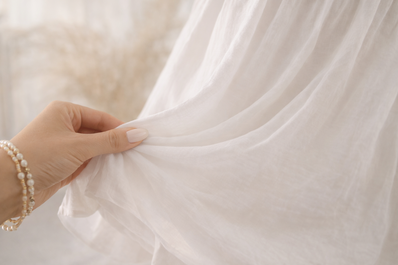 <p>Het lichte en soepele materiaal valt zacht om je lichaam en beweegt prettig met je mee. De jurk voelt comfortabel aan op de huid en irriteert niet, waardoor je haar met plezier de hele dag draagt tijdens je zwangerschap.</p>